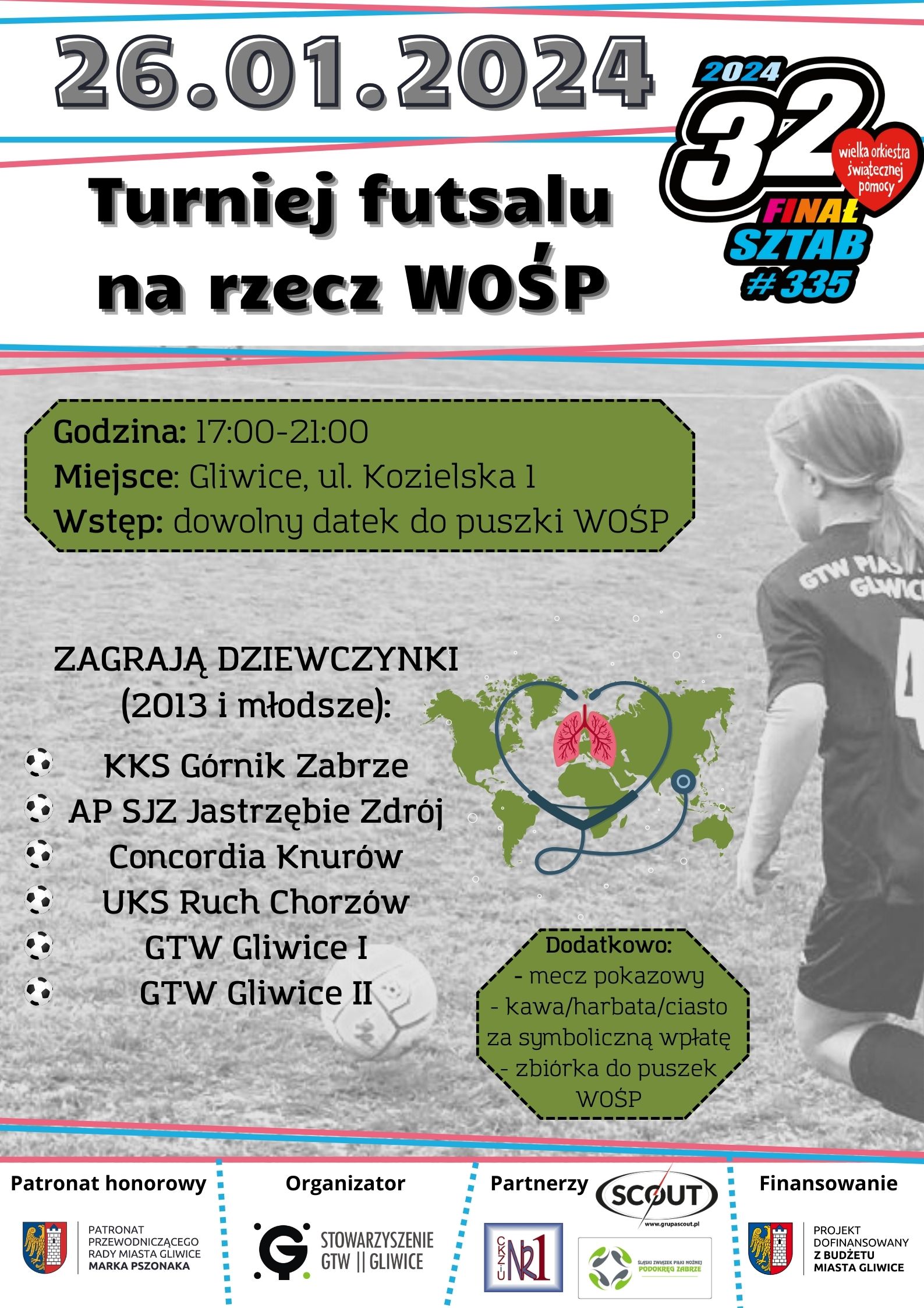 Plakat promujący Turniej Futsalu na rzecz WOŚP